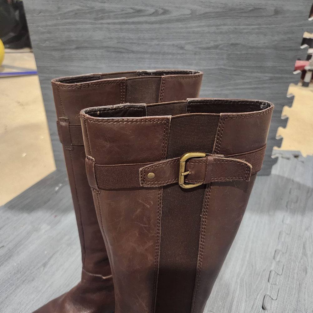 Franco Sarto Dark Brown Leather Tall Riding Boots with Buckle